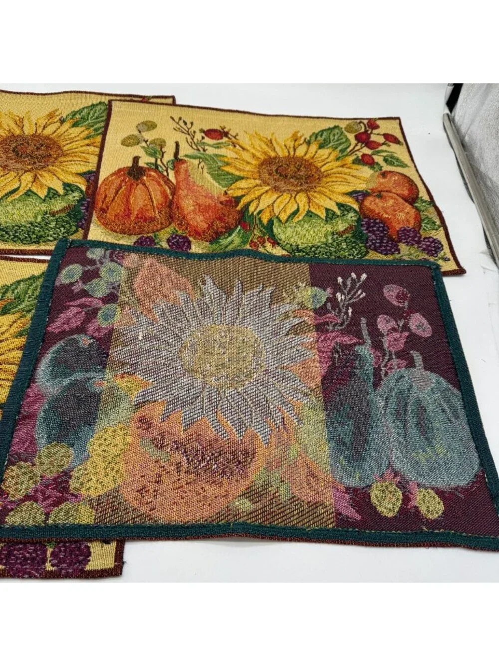 Set Of 4 Autumn Harvest Tapestry Placemats Multicolor Rectangle Table Decor